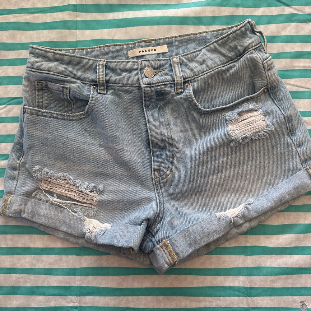 PacSun Light Blue Distressed Denim Shorts - Women's sz 2. These are so good!!